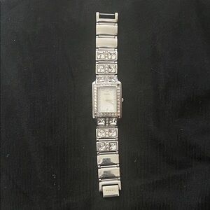 Fossil Silver Crystal-Accent Rectangular Bracelet Watch
